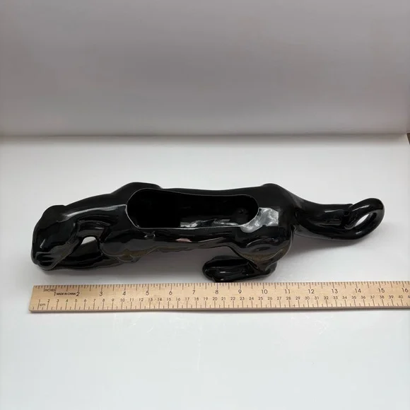 Vintage MCM Crouching Black Panther Planter Vase Statue 15.5” 1960s Kitschy - Picture 6 of 7